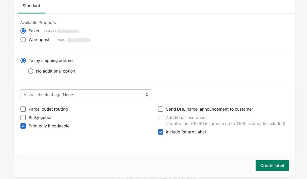 create label with included return label step 1